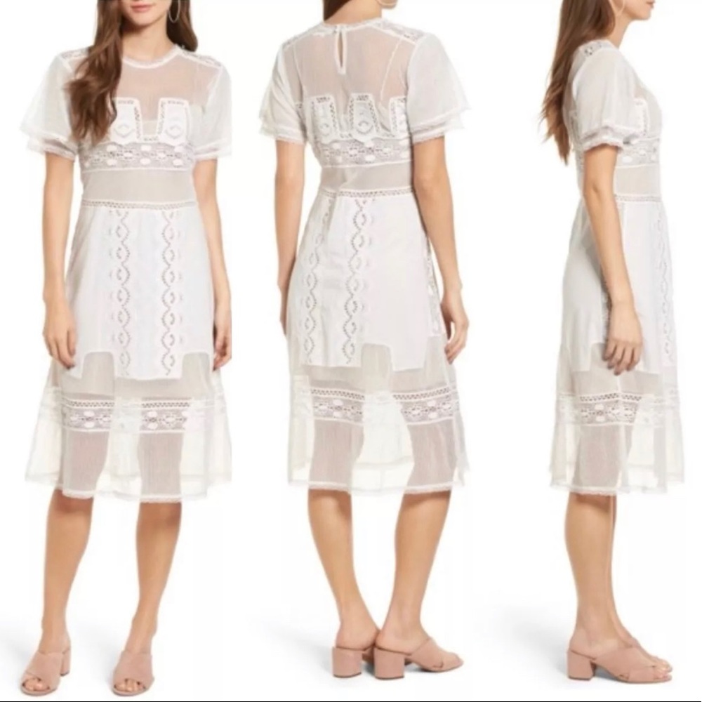 TULAROSA Revolve Sheer Unlined “Neil” Lace Trim Prairie Dress Size XS MSRP $258